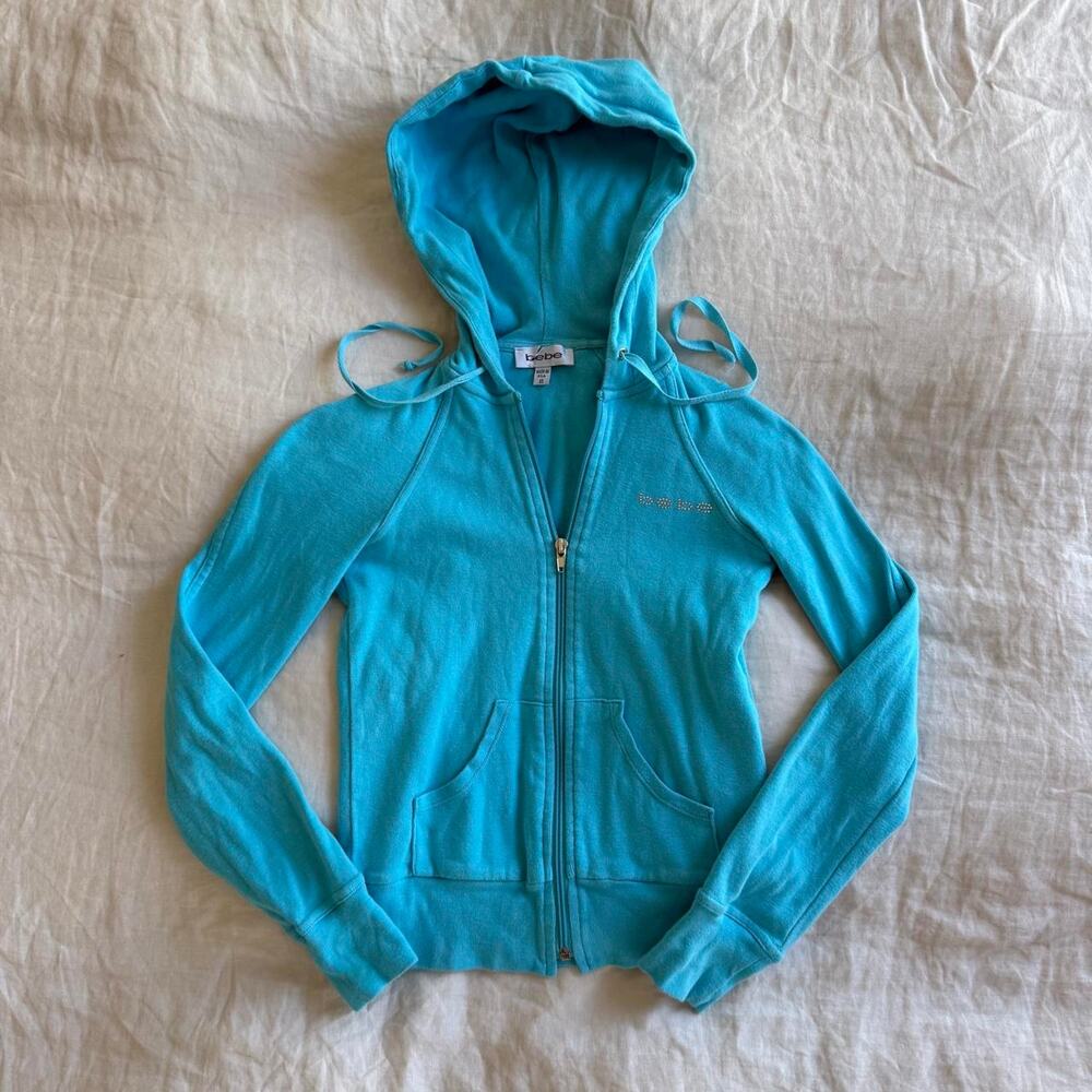 Y2k bebe bright blue cropped zip up hoodie